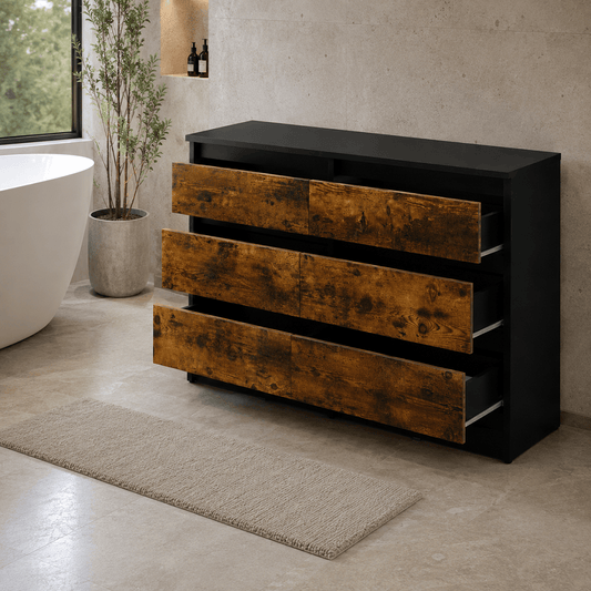 Commode 6 tiroirs chocolat en bois – 100 × 30 × 70 cm