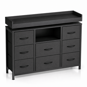 compare product Commode 8 tiroirs noire avec éclairage LED – 108 × 30 × 82 cm