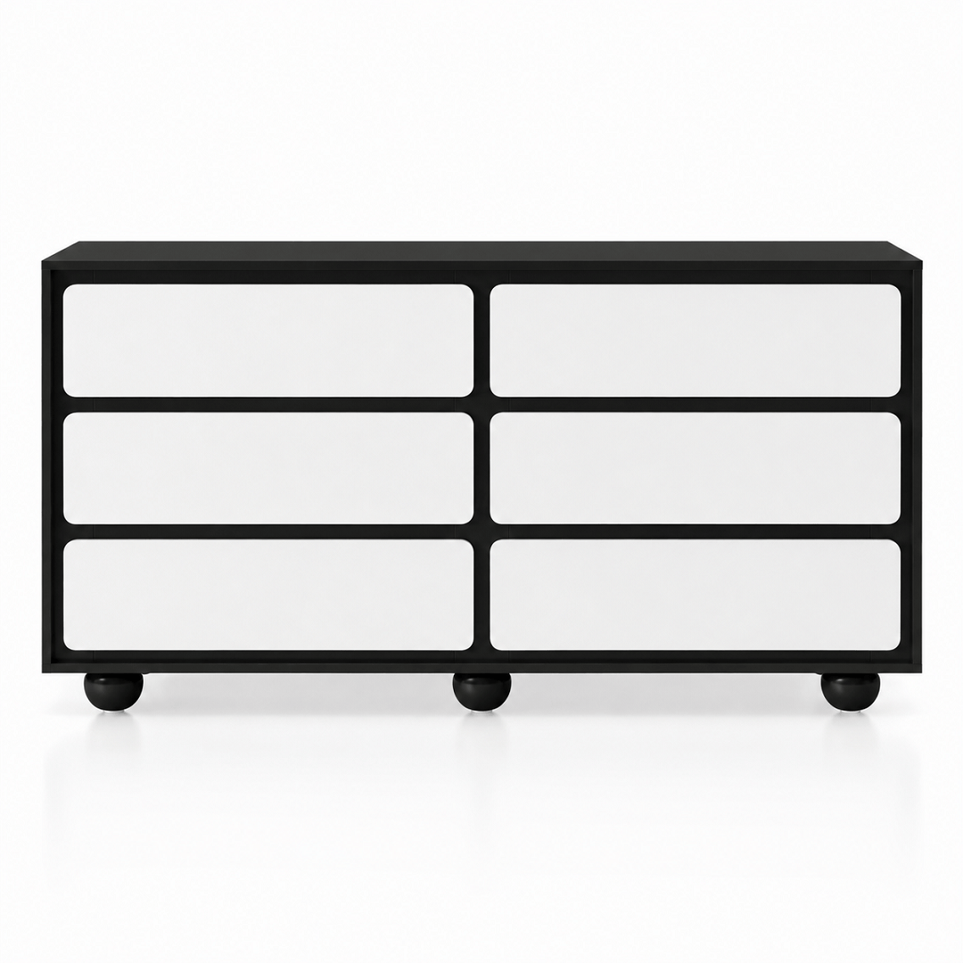 Commode 6 tiroirs noire et blanche 140 cm | Comodela
