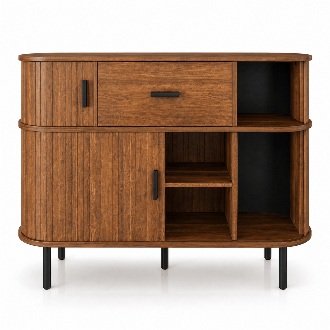 Commode en bois noyer à 5 tiroirs – Portes coulissantes