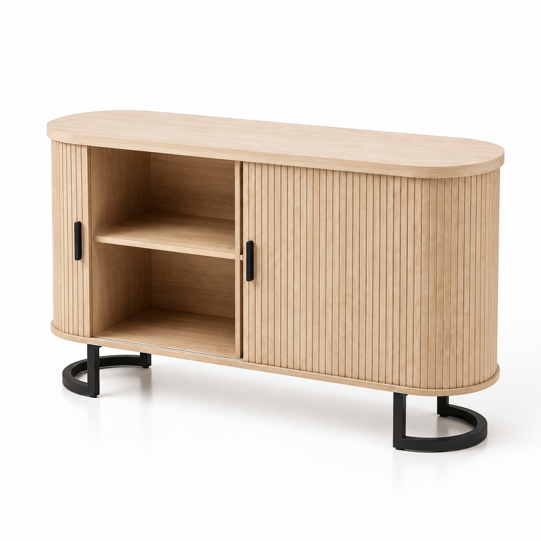 Commode en bois naturel 2 portes coulissantes