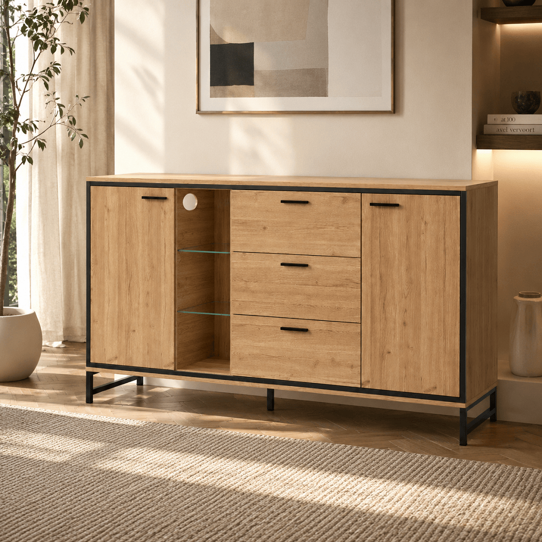 Commode 3 tiroirs en bois naturel et noir | Comodela