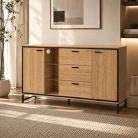 Commode 3 tiroirs en bois naturel et noir | Comodela
