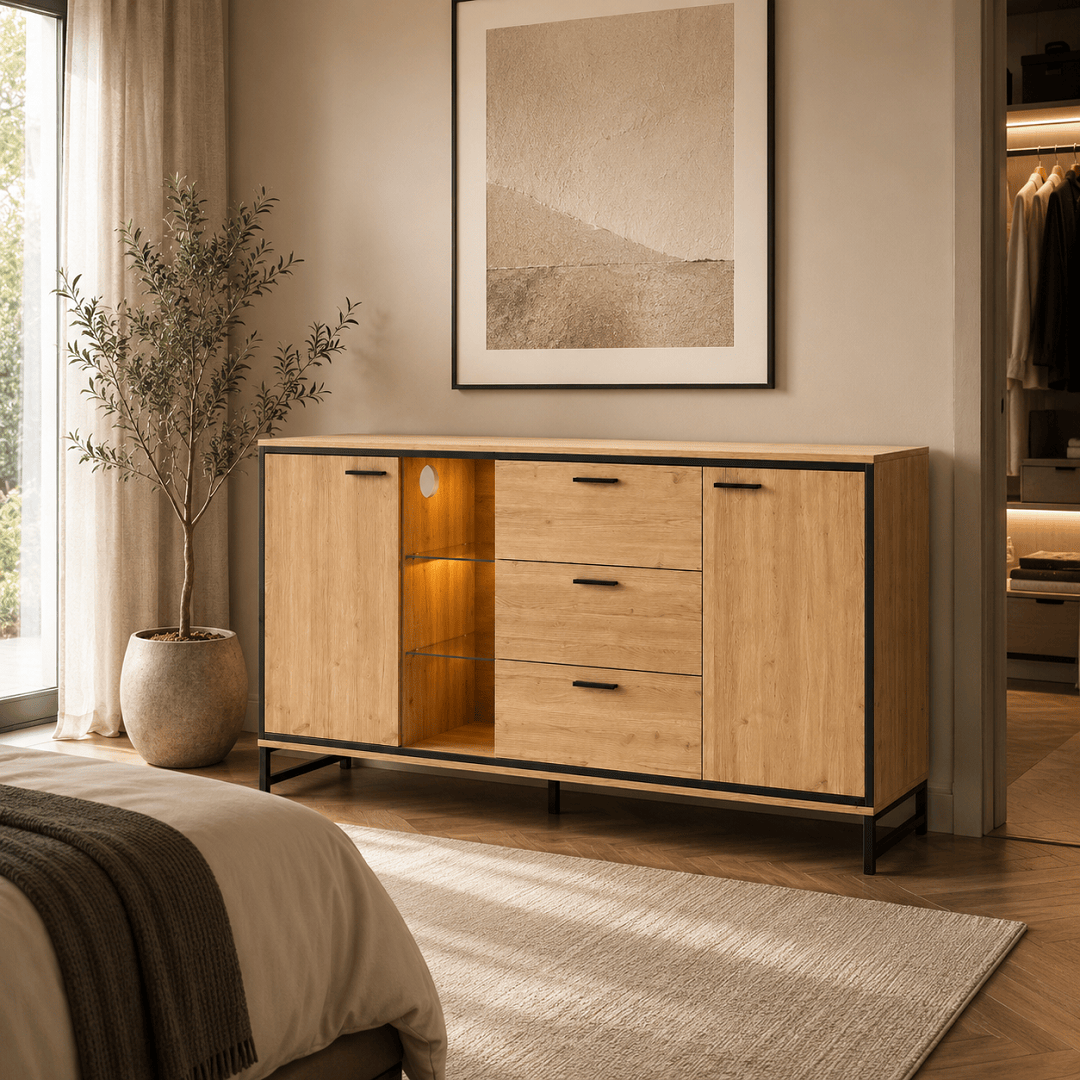 Commode 3 tiroirs en bois naturel et noir | Comodela