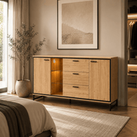 Commode 3 tiroirs en bois naturel et noir | Comodela