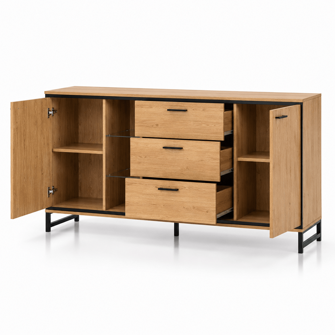 Commode 3 tiroirs en bois naturel et noir | Comodela