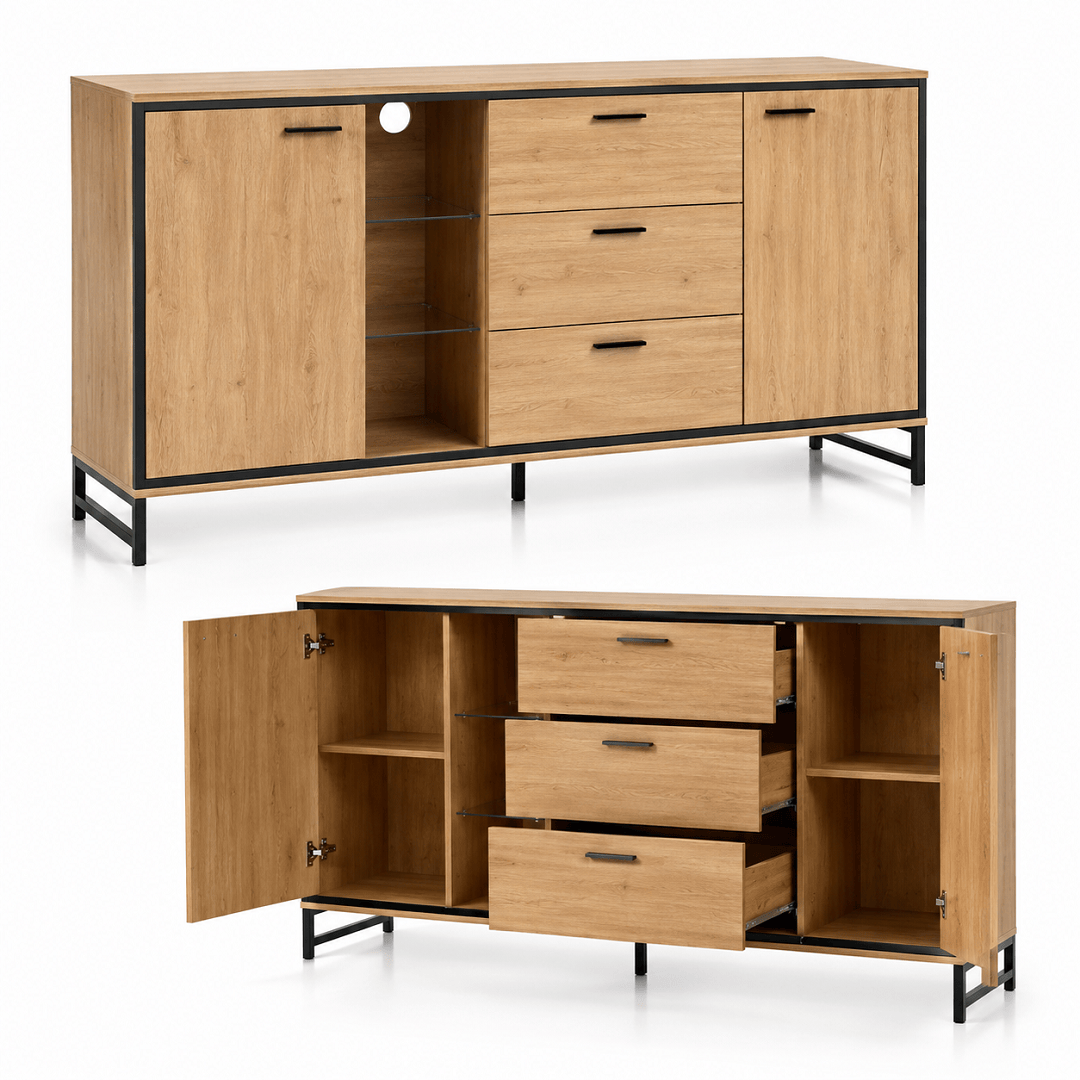 Commode 3 tiroirs en bois naturel et noir | Comodela