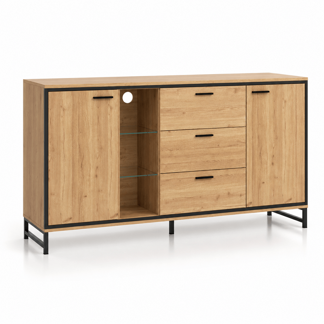Commode 3 tiroirs en bois naturel et noir | Comodela