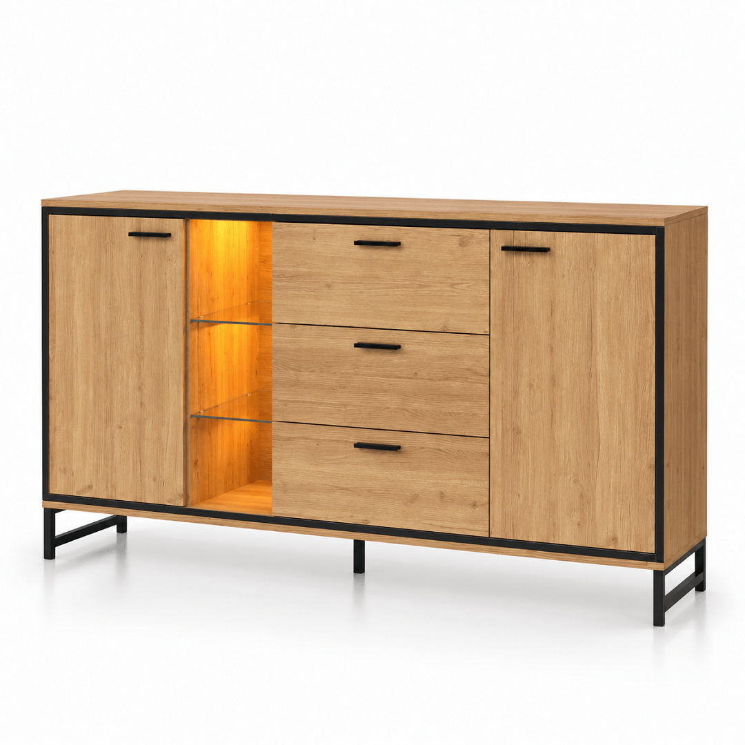 Commode 3 tiroirs en bois naturel et noir | Comodela
