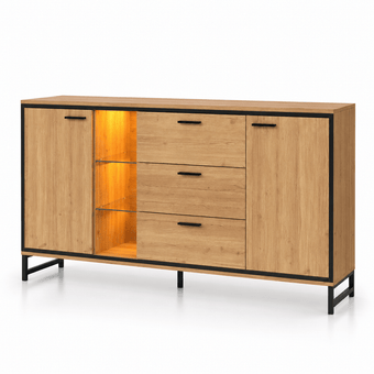 compare product Commode 3 tiroirs en bois naturel et noir avec éclairage LED