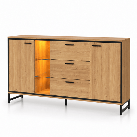 Commode 3 tiroirs en bois naturel et noir | Comodela