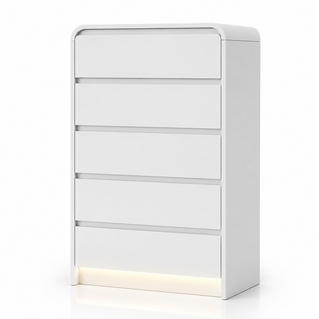 Commode 5 tiroirs blanche sans poignées | Comodela