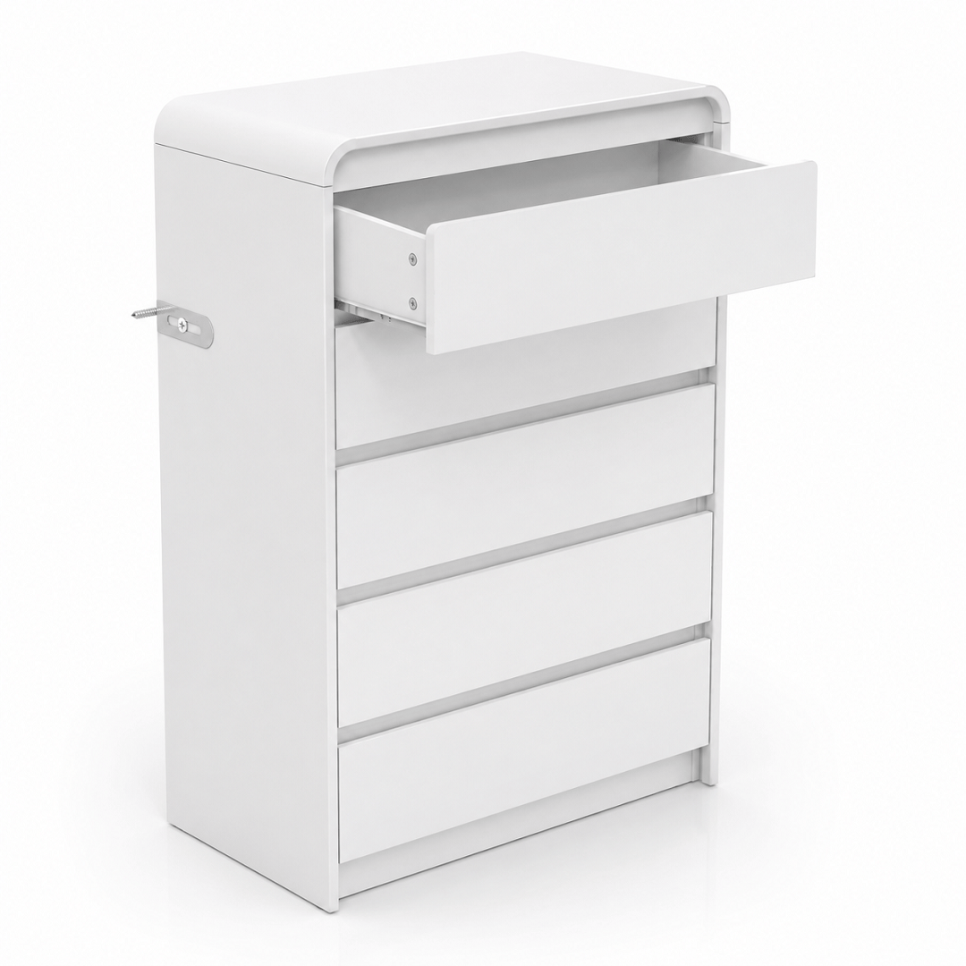 Commode 5 tiroirs blanche sans poignées | Comodela