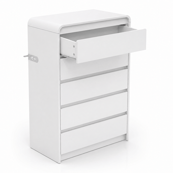 compare product Commode 5 tiroirs blanche sans poignées – Meuble de rangement moderne