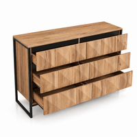 Commode 6 tiroirs bois naturel et métal noir | Moderne