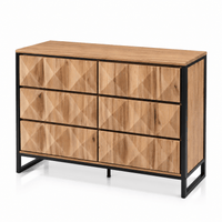 Commode 6 tiroirs bois naturel et métal noir | Moderne