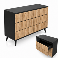 Commode 6 tiroirs bois naturel et métal noir | Moderne