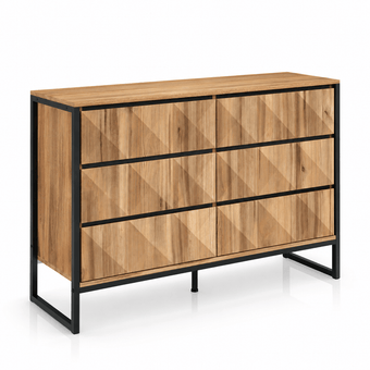 compare product Commode 6 tiroirs en bois naturel et métal noir – Design industriel