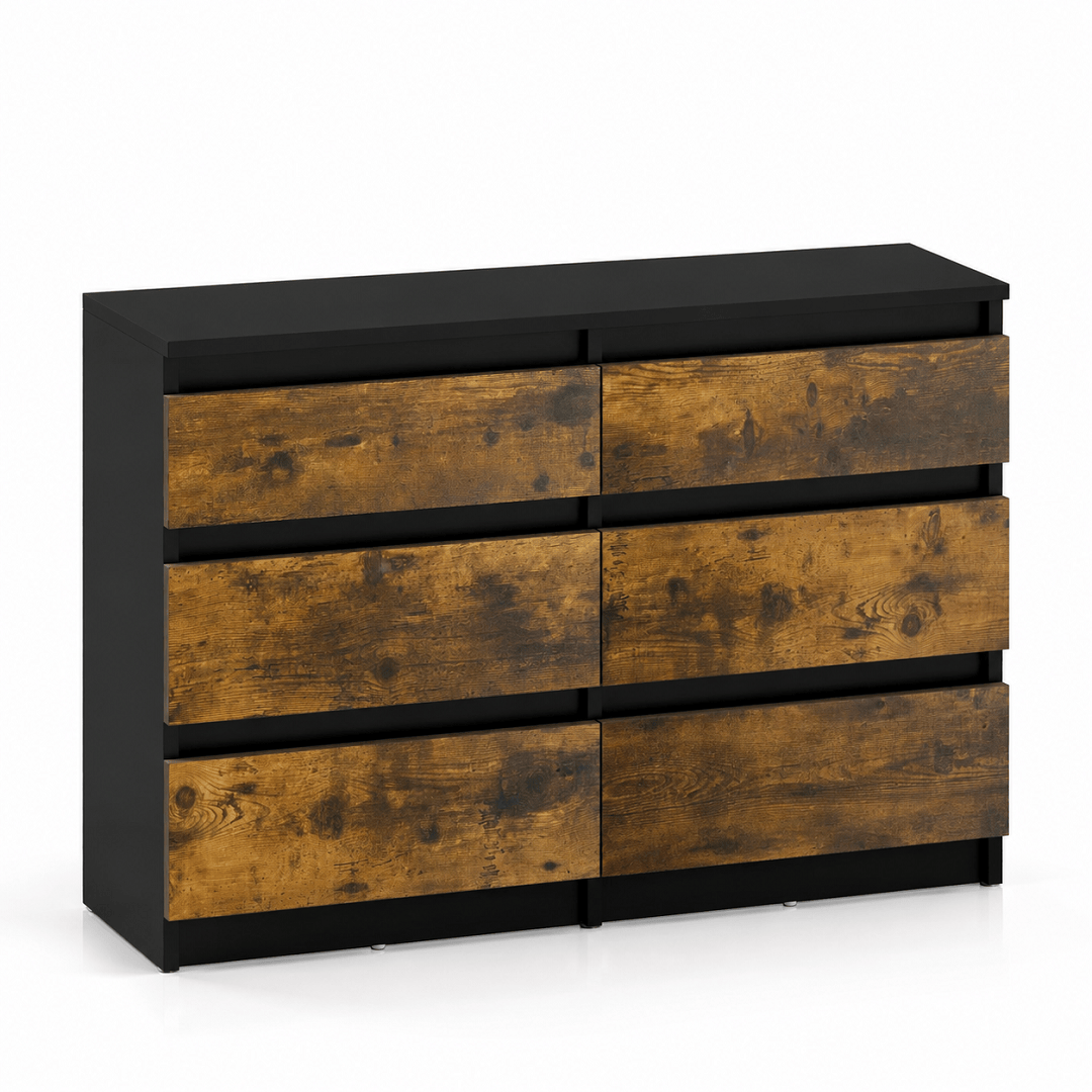 Commode 6 tiroirs chocolat en bois – 100 × 30 × 70 cm