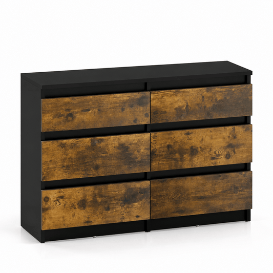 Commode 6 tiroirs chocolat en bois – 100 × 30 × 70 cm