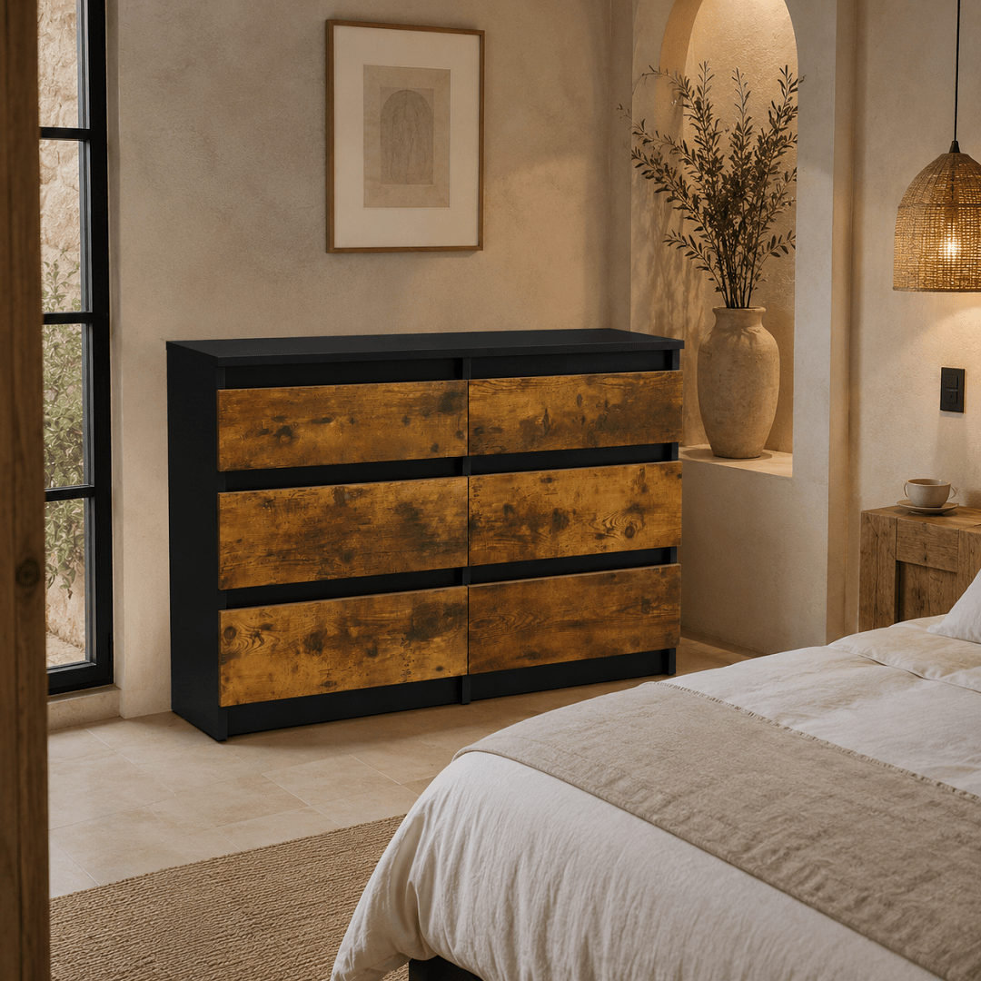 Commode 6 tiroirs chocolat en bois – 100 × 30 × 70 cm