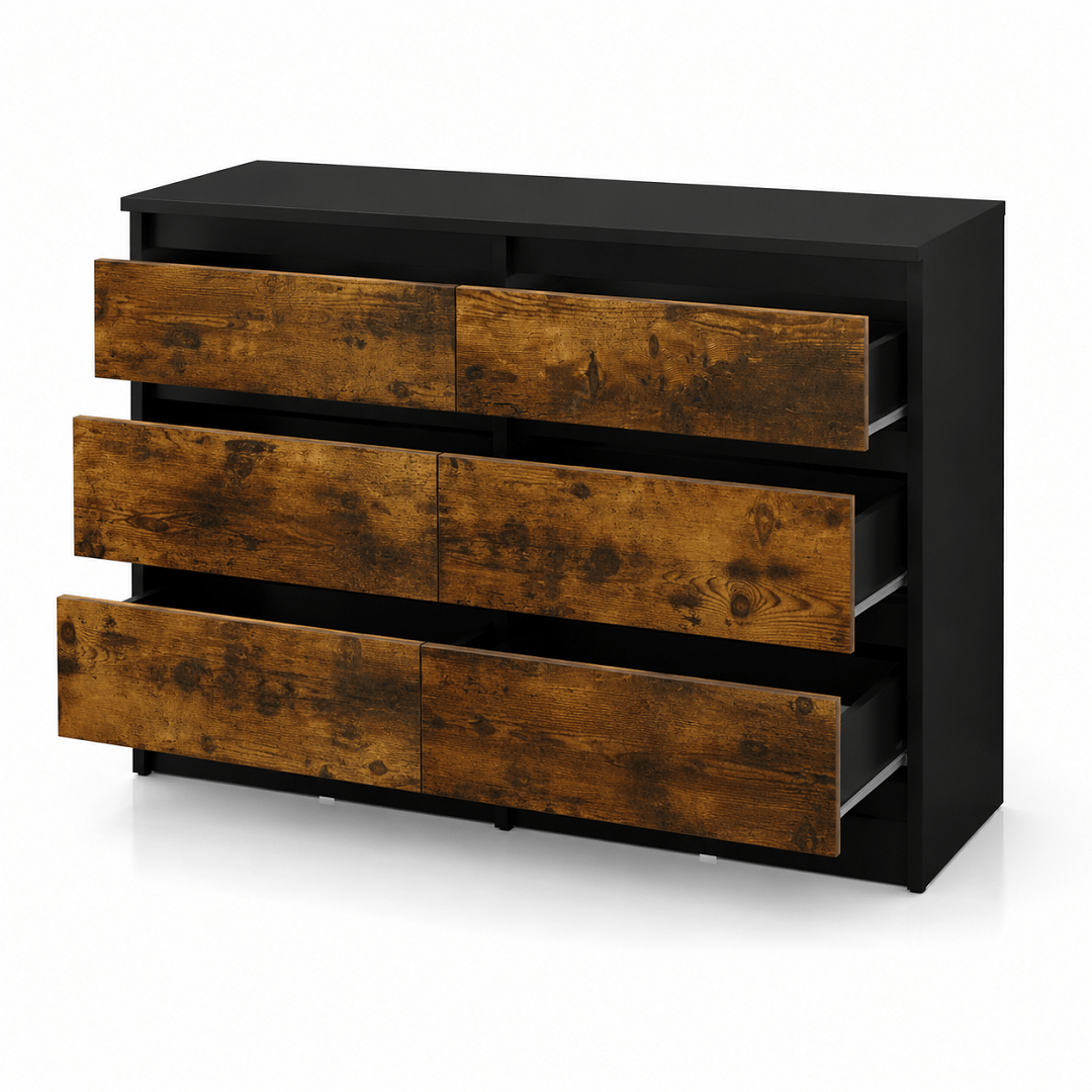 Commode 6 tiroirs chocolat en bois – 100 × 30 × 70 cm