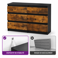 Commode 6 tiroirs chocolat en bois – 100 × 30 × 70 cm