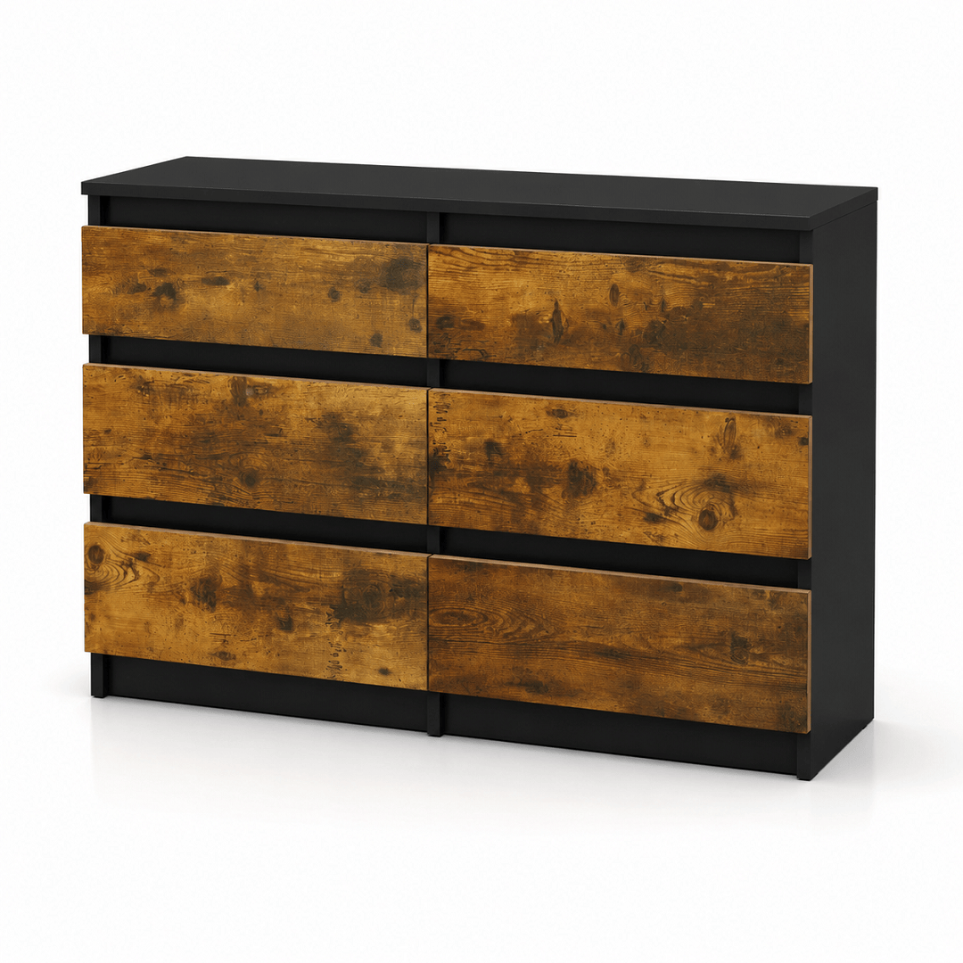Commode 6 tiroirs chocolat en bois – 100 × 30 × 70 cm