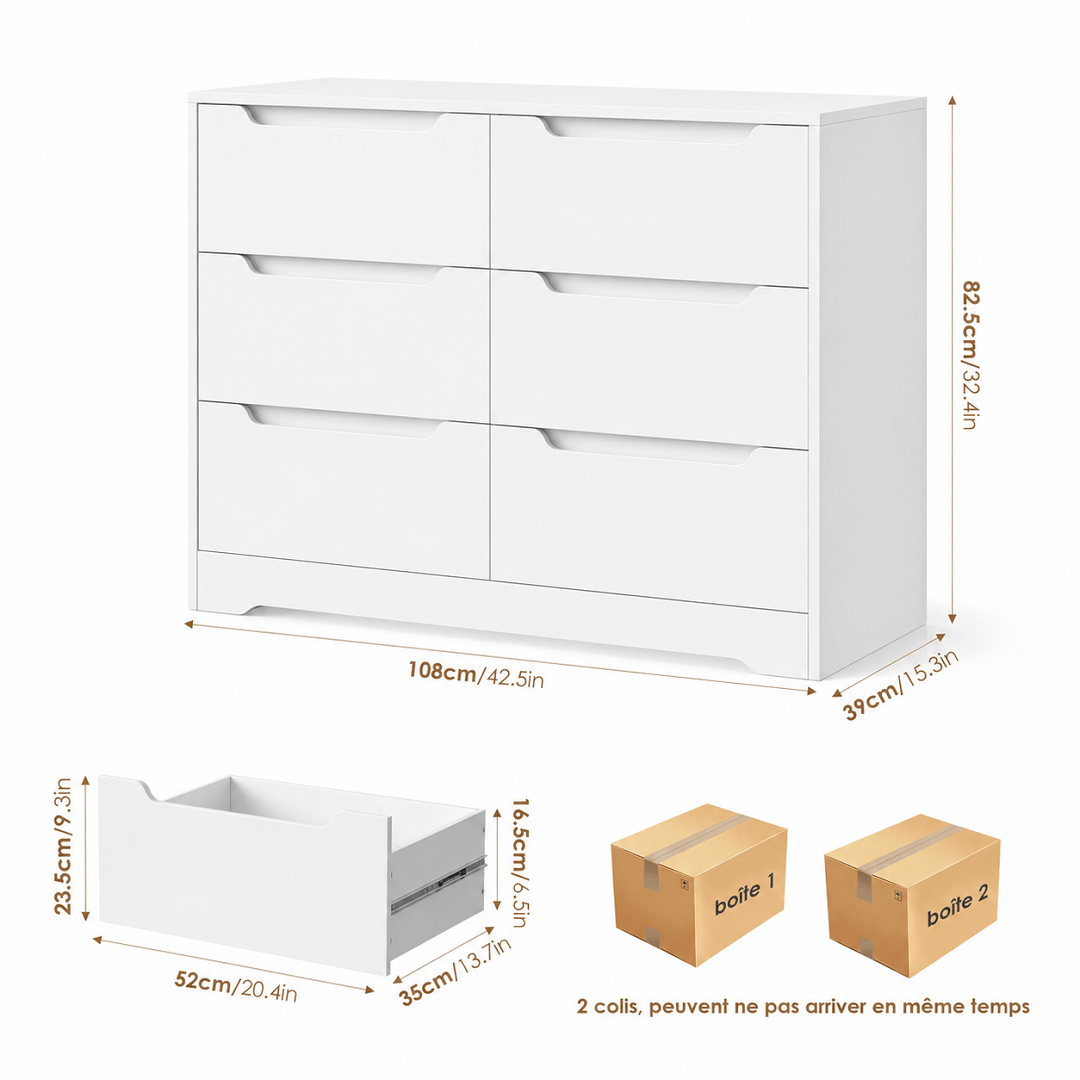 Commode 6 tiroirs en bois sans poignées | Comodela