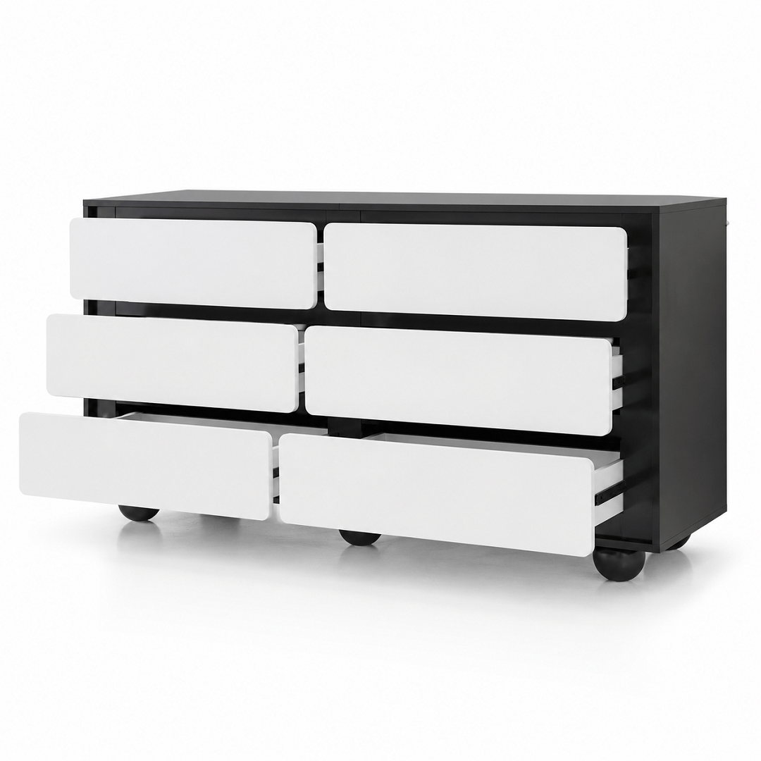 Commode 6 tiroirs noire et blanche 140 cm | Comodela