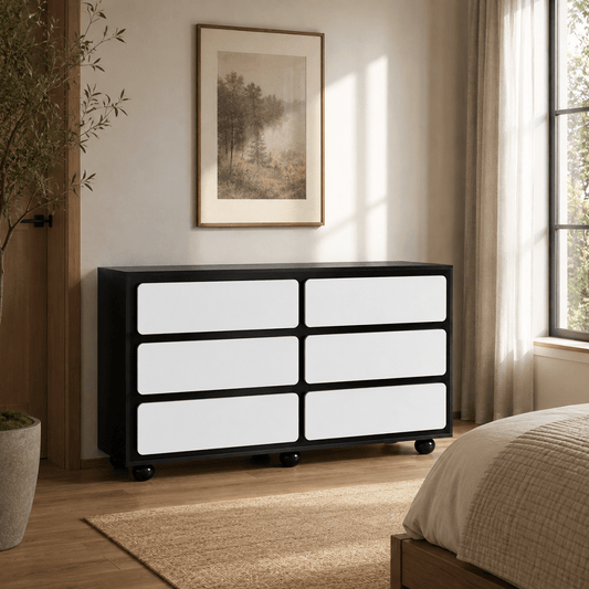 Commode 6 tiroirs noire et blanche 140 cm – Design moderne