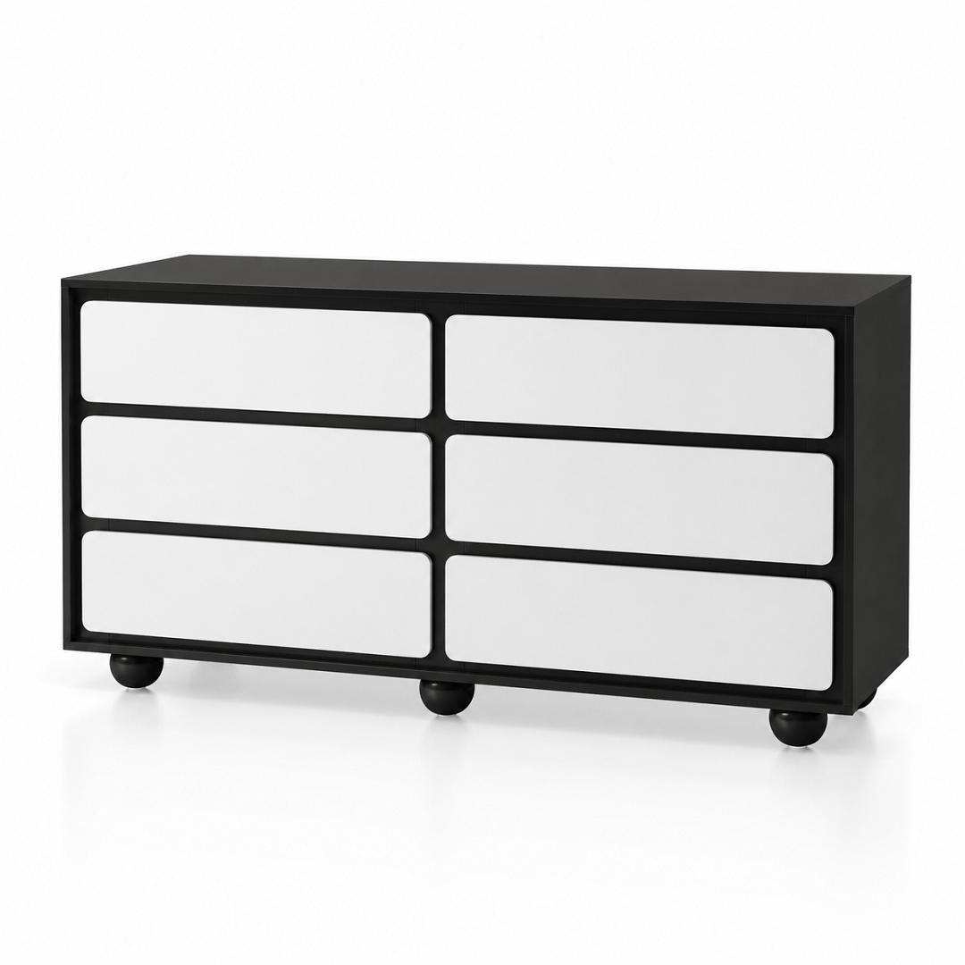 Commode 6 tiroirs noire et blanche 140 cm | Comodela