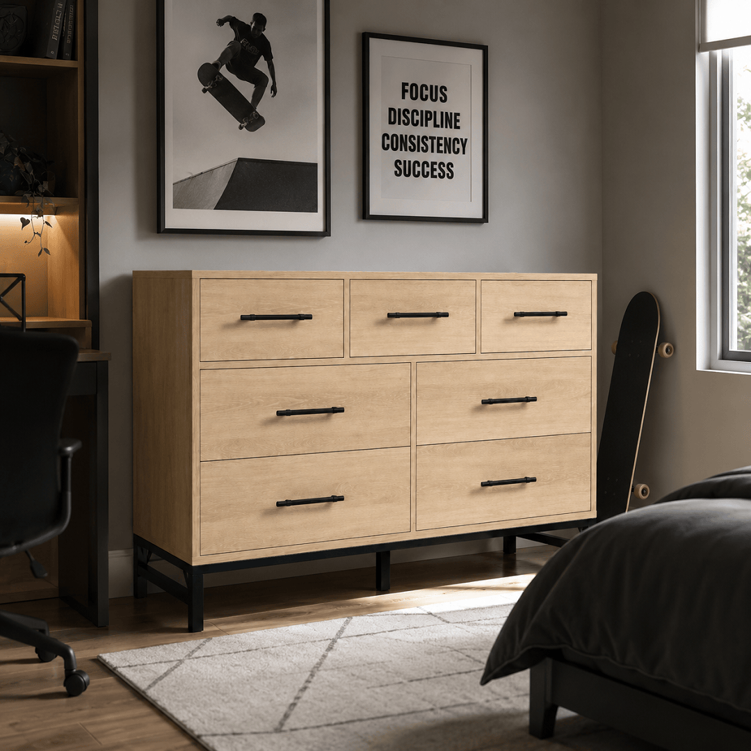 Commode 7 tiroirs chêne naturel – Grand rangement