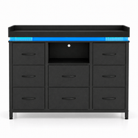 Commode 8 tiroirs noire avec LED – 108 × 30 × 82 cm