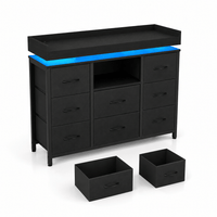 Commode 8 tiroirs noire avec LED – 108 × 30 × 82 cm