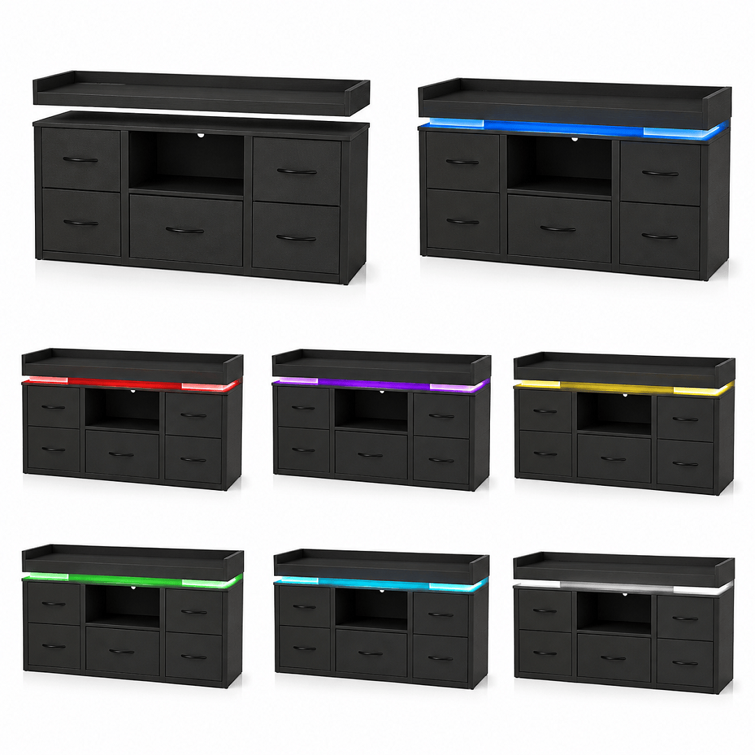 Commode 8 tiroirs noire avec LED – 108 × 30 × 82 cm