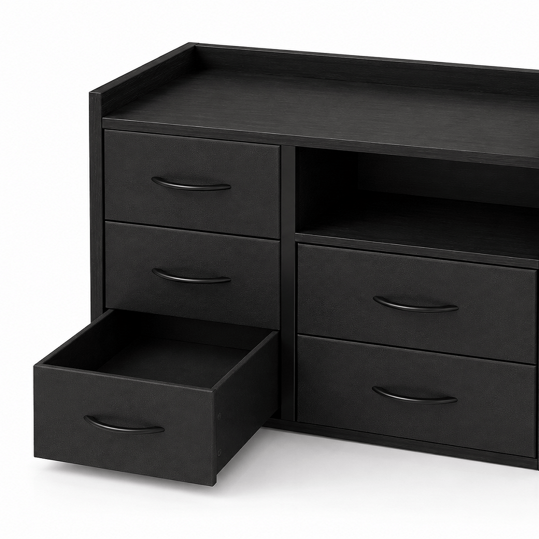 Commode 8 tiroirs noire avec LED – 108 × 30 × 82 cm