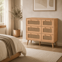 Commode bois et rotin – 5 ou 6 tiroirs