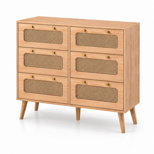 Commode bois et rotin – 5 ou 6 tiroirs
