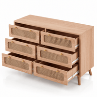 Commode bois et rotin – 5 ou 6 tiroirs