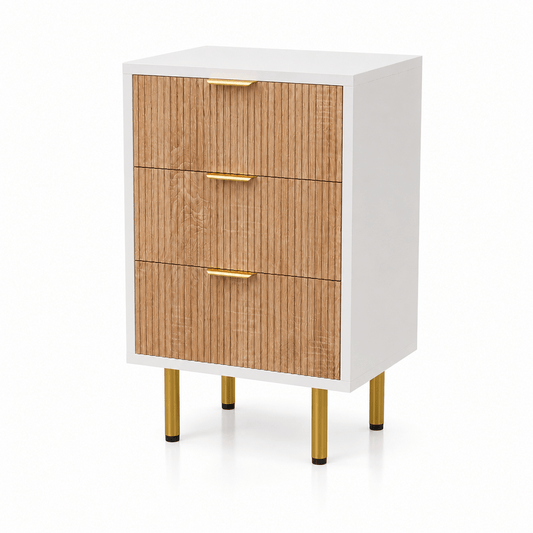 Commode de rangement 3, 5 ou 6 tiroirs blanche et bois avec pieds dorés