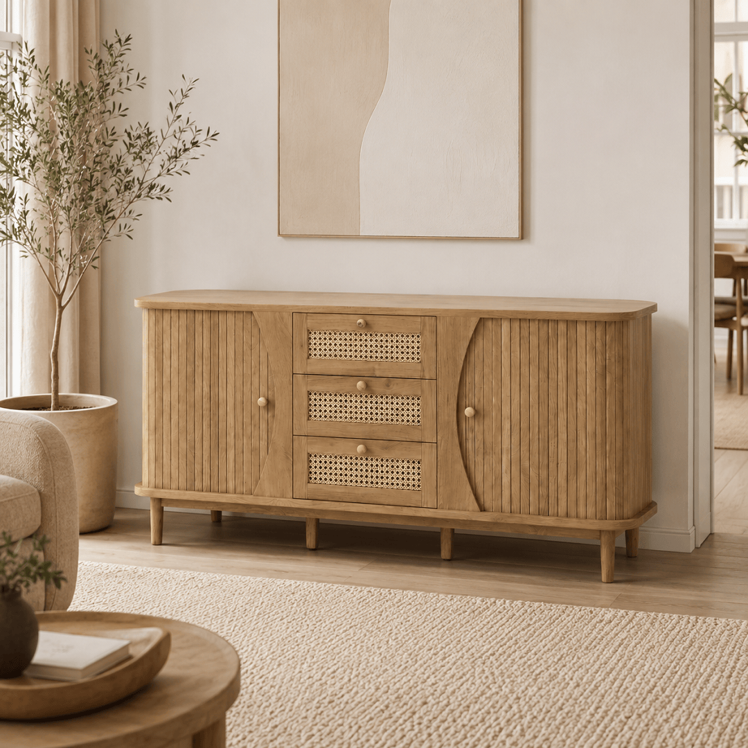 Commode en bois avec 3 tiroirs et portes coulissantes | Comodela