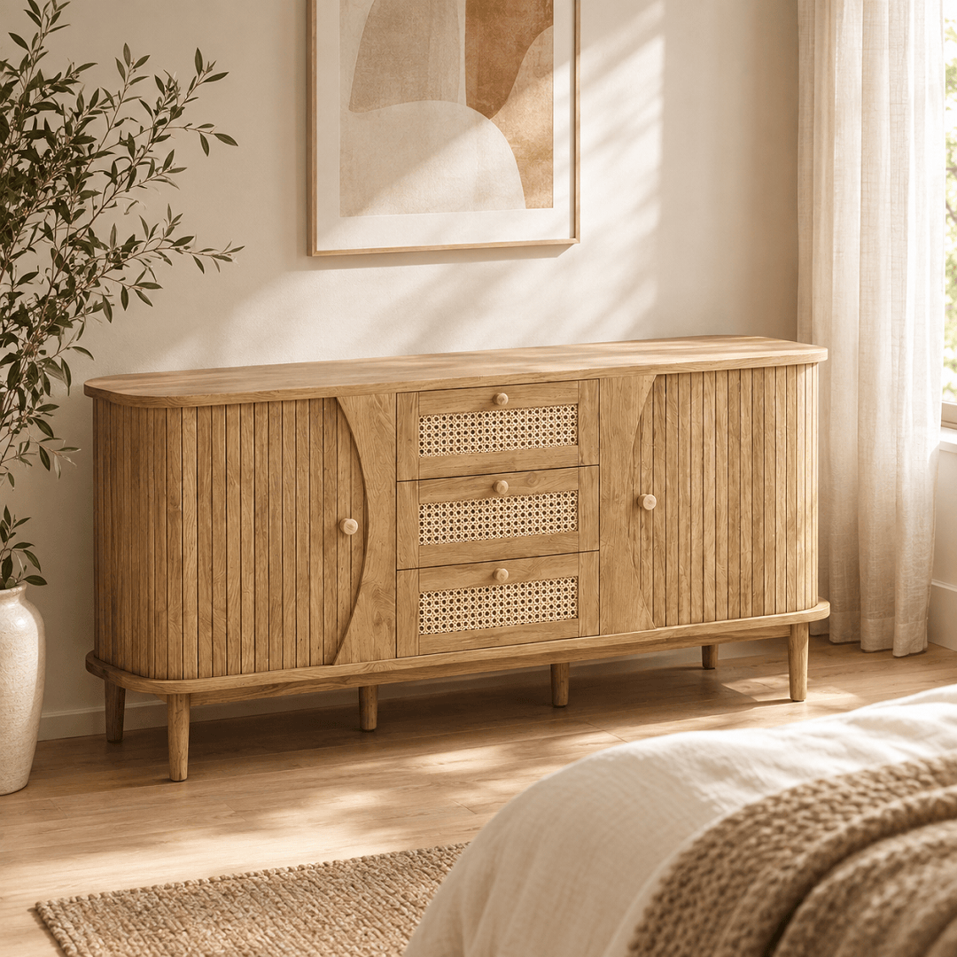 Commode en bois avec 3 tiroirs et portes coulissantes | Comodela