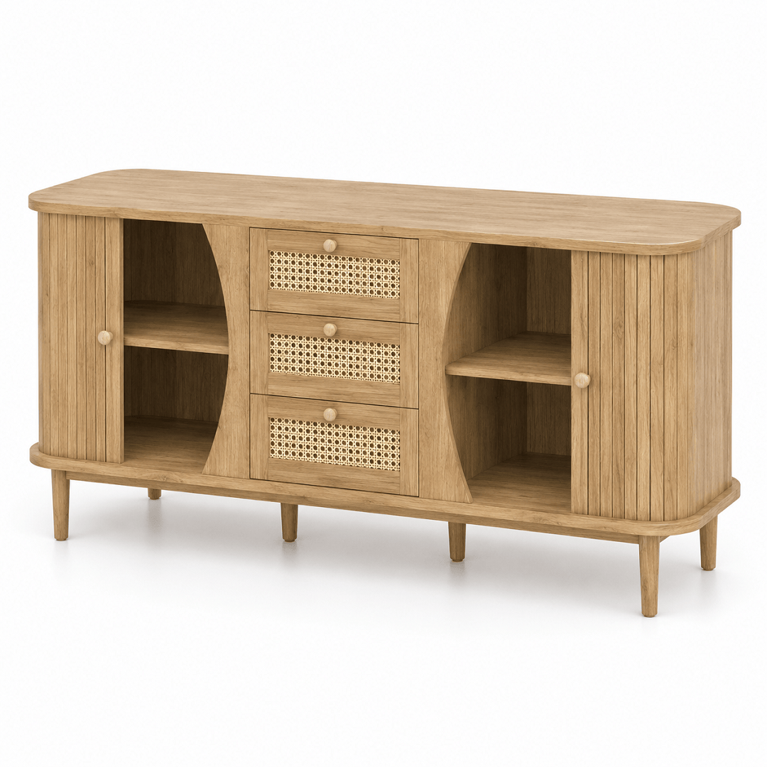 Commode en bois avec 3 tiroirs et portes coulissantes | Comodela