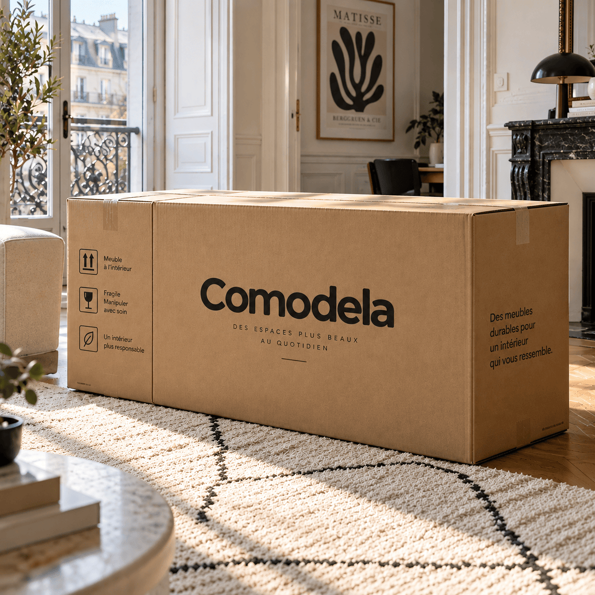 Commode en bois avec 3 tiroirs et portes coulissantes | Comodela