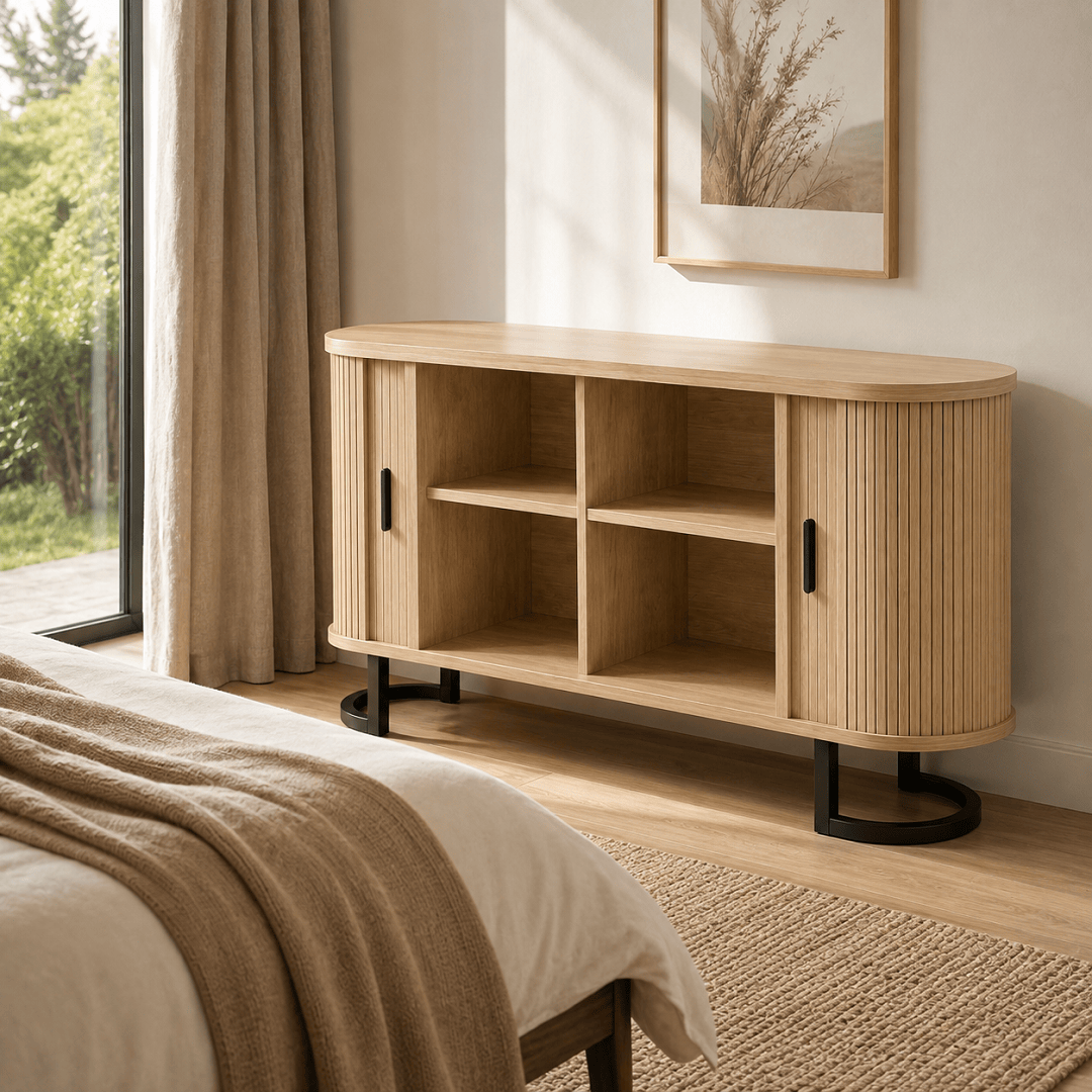 Commode en bois naturel 2 portes coulissantes