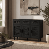 Commode en bois naturel – 3 tiroirs et portes