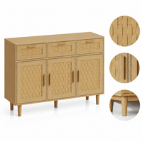 Commode en bois naturel – 3 tiroirs et portes