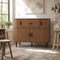 Commode en bois noyer à 5 tiroirs – Portes coulissantes