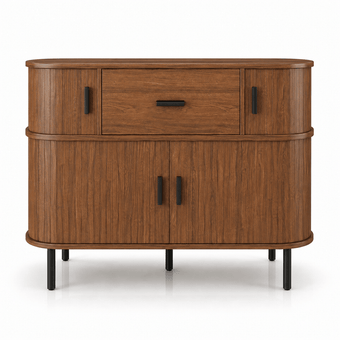 compare product Commode en bois noyer à 5 tiroirs avec portes coulissantes